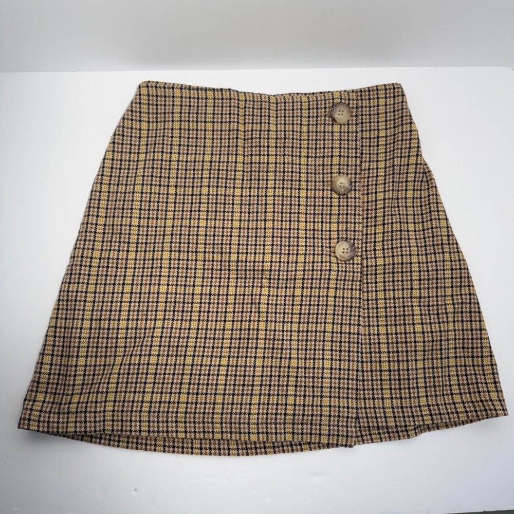 American Eagle XS Plaid Mini‎ Skirt Yellow & Brown Y2K Schoolgirl Dark Academia